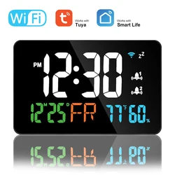 Tuya WiFi Desktop Electronic Clock Calendar Intelligent Thermometer Hygrometer with Digital LED Display APP Remote View for Home