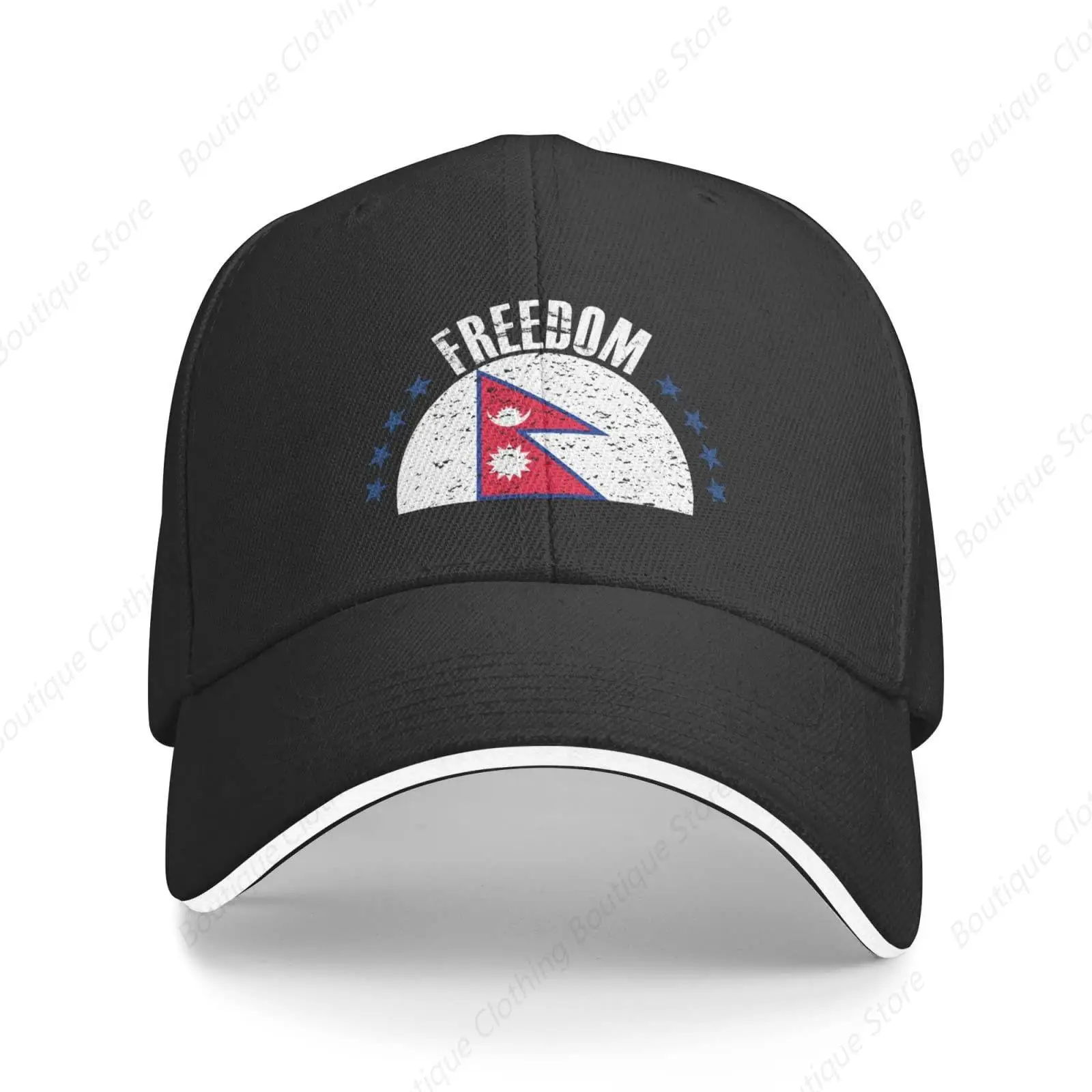 The Nepal Flag and Freedom Baseball Cap Sandwich Brim Hats for Men Women Adjustable Caps Black