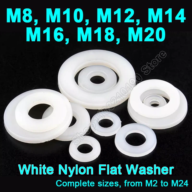 

M8 M10 M12 M14 M16 M18 M20 M22 M24 White Plastic Nylon Flat Washer Plain Insulation Spacers Plane Seals Gasket Ring for Screw