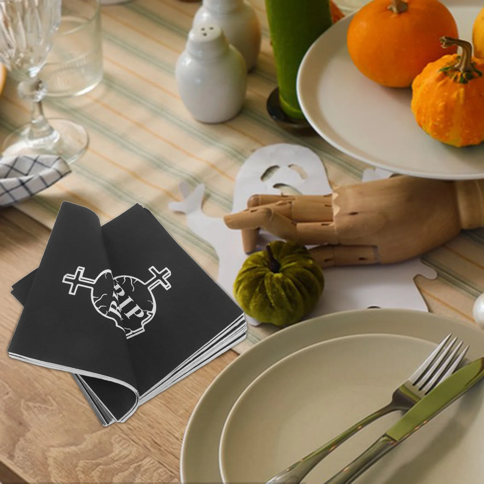 20 قطعة مناديل ورقية لتزيين الحفلات، مناديل طاولة لأعياد الميلاد من حجر القبور الأسود للاستعمال مرة واحدة