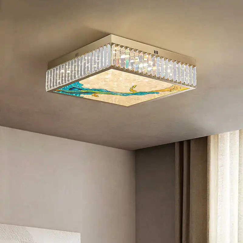 Chinese Style Enamel Ceiling Lamp Modern Villa Living Room Bedroom Home Decoration Glossy Crystal Ceiling Lamp Led Lamp