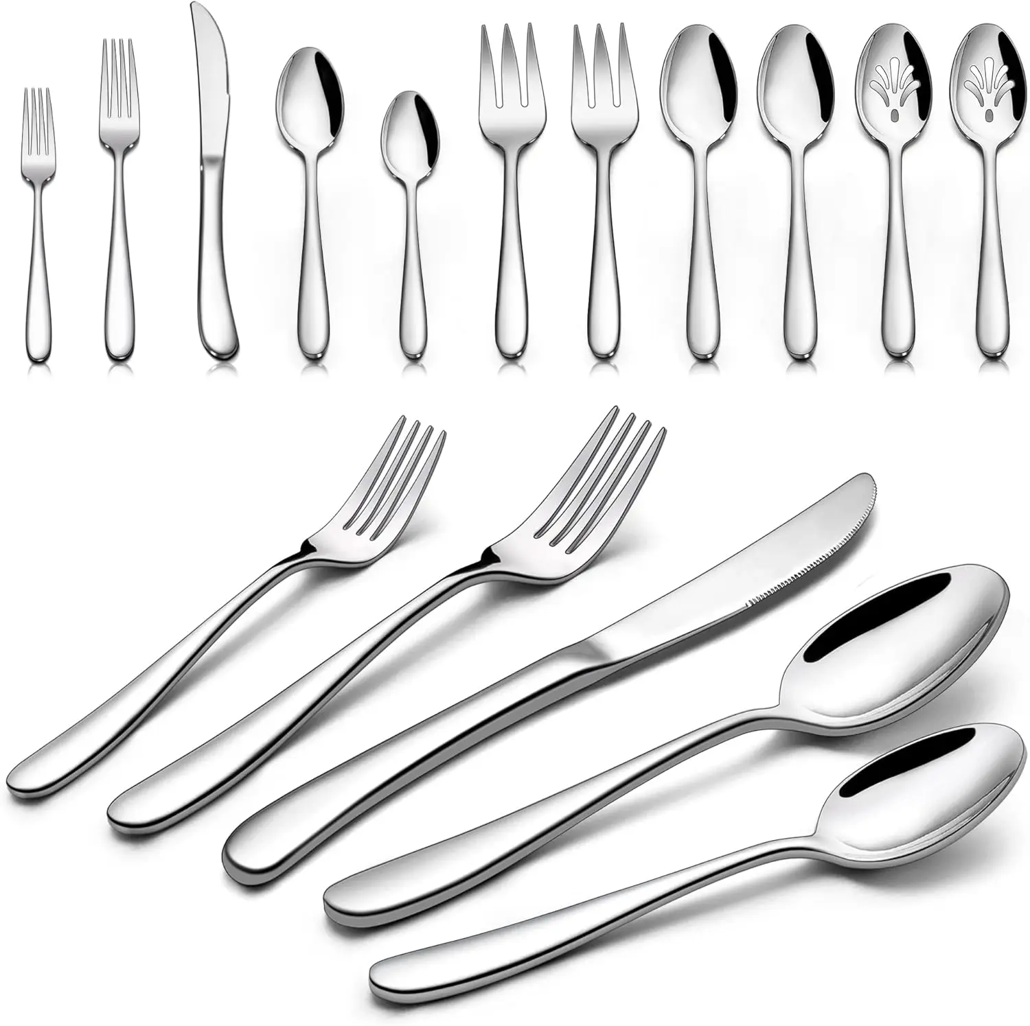 

66-Piece Heavy Duty Stainless Steel Silverware Set for 12, Includes Serving Utensils, Mirror Finish, Dishwasher Safe