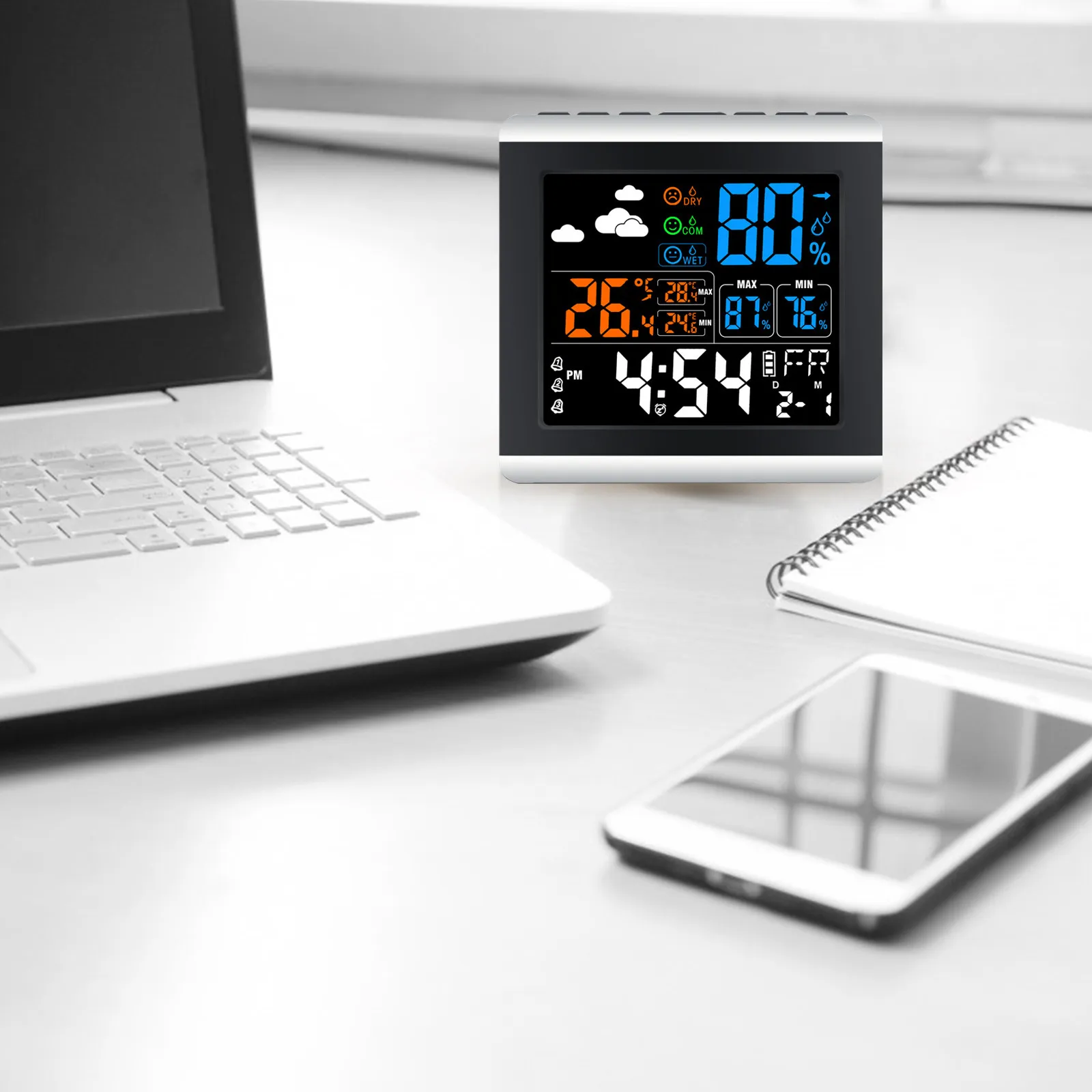 1Pcs Multi-Function Digital Alarm Clock with Temperature Humidity Display Large LED Screen Luminous Home Office Clock