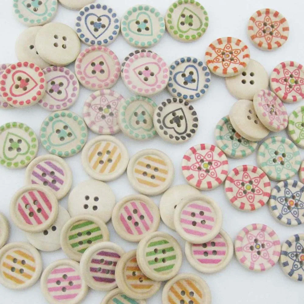 WBNLAK Printed Wood Shirt Buttons 15MM Mixed Colors 50Pcs Fashion Button Decorative Craft Sewing Accessories