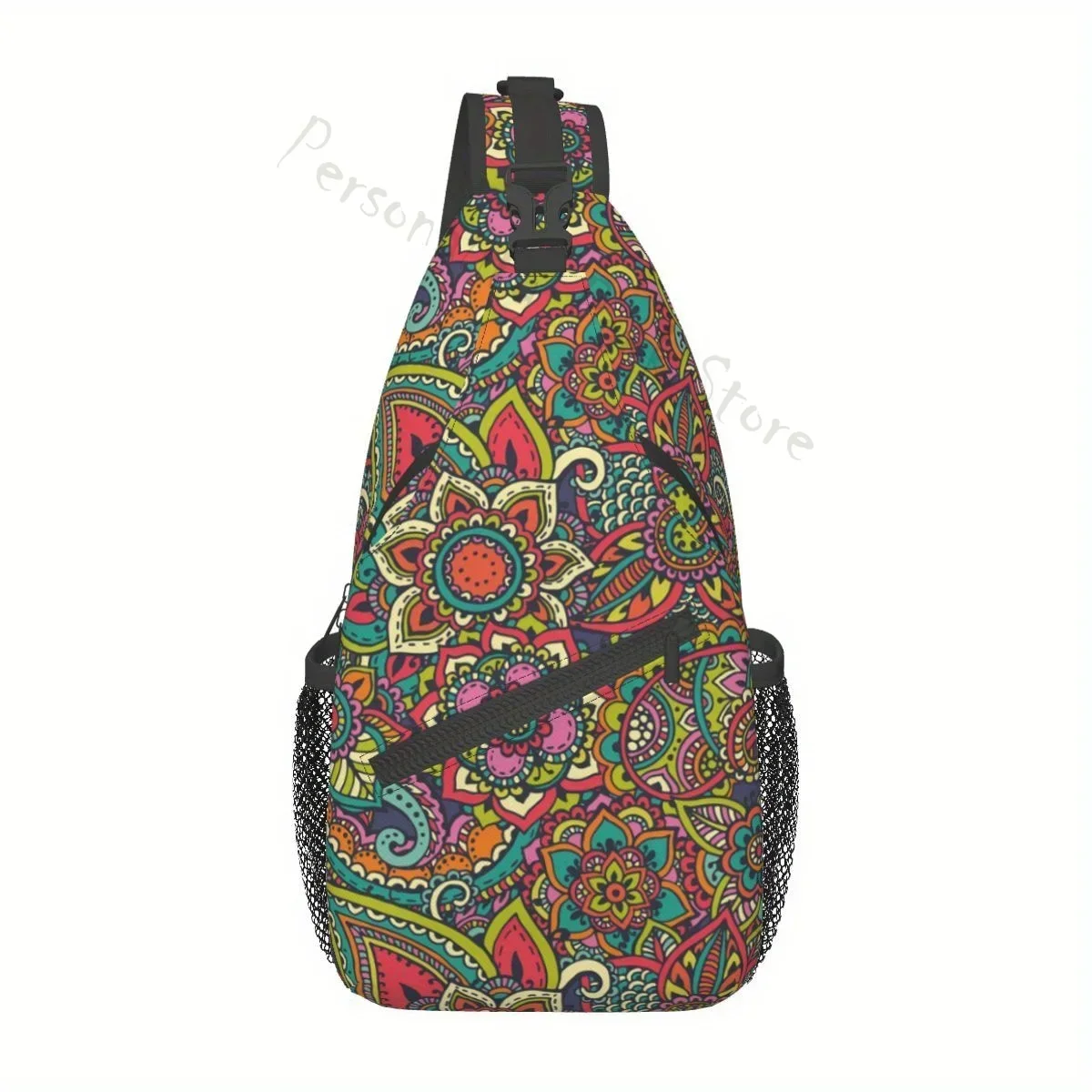 

Hand Drawn Henna Mehndi Floral Crossbody Sling Backpack Shoulder Bag Anti Thief Chest Bag Daypack for Sports Shoulder Chest Bags