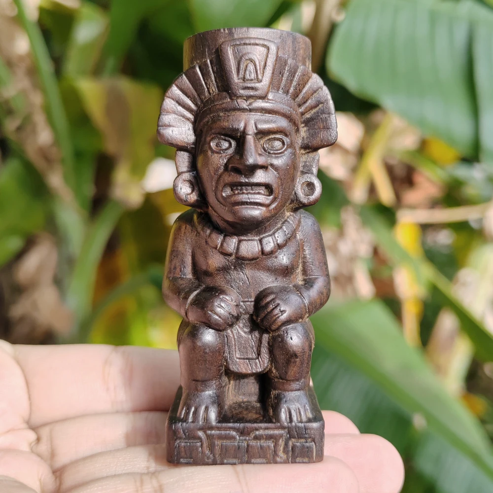 3.3 Inch Hand-Carved Wooden Aztec Totem Pillar Ornament, Civilization Theme, Suitable for Creative Desktop Decorations, Men's Gifts, Fireplace, Study Room, Birthday Gifts, Party Decorations, Thanksgiving Gifts