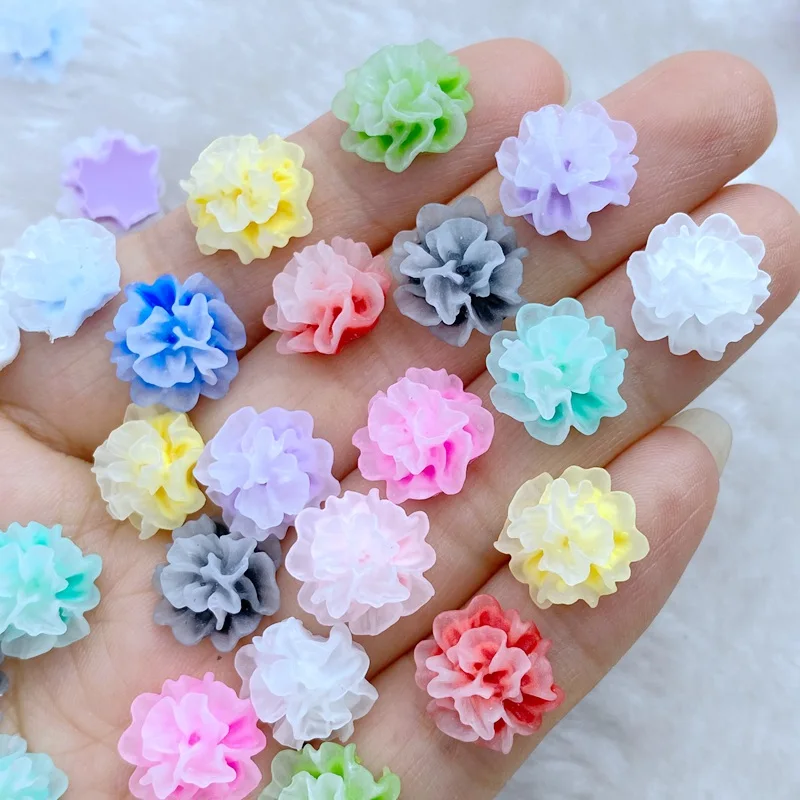 60Pcs New Cute Resin 13mm Mini Colorful Flower Series Flat Back Manicure Parts Embellishments For Hair Bows Accessories