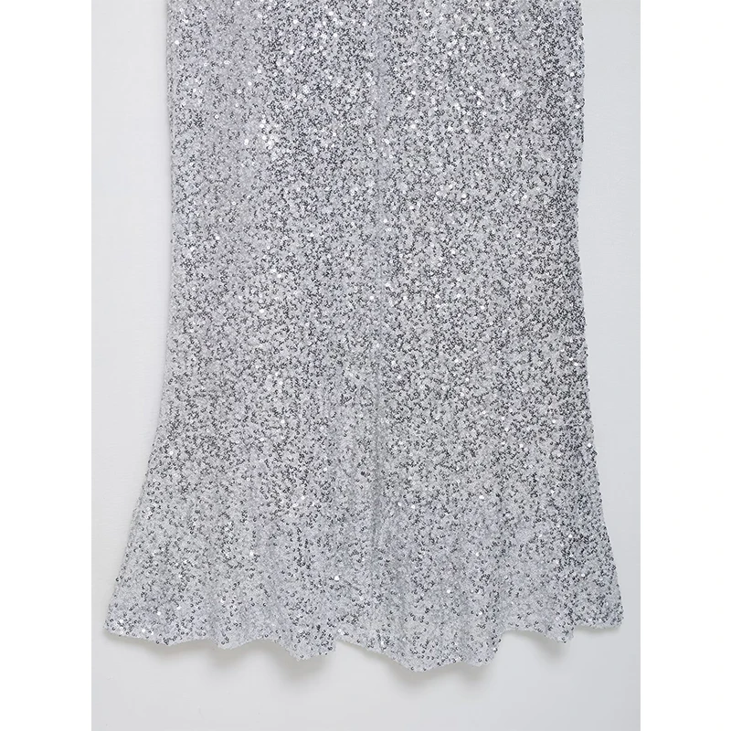 YENKYE Donne di Stile Europeo E Americano Nuovo Alla Moda E Sexy Paillettes Sling Dress Backless Scollo A V Midi Abiti Da Festa