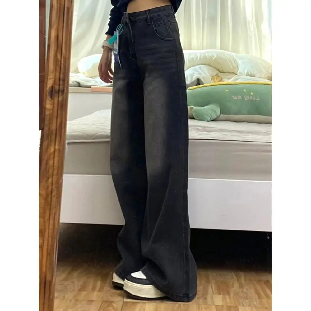 

Американские джинсы свободного кроя с прямыми штанинами, винтажные женские джинсы с высокой талией, осенняя новинка, эффект похудения