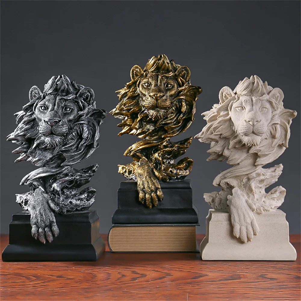 Lion Statue Vintage Animal Imitation Bronze Lion Head Resin Crafts Living Room, Porch, Office, Home Decoration, Modern Art