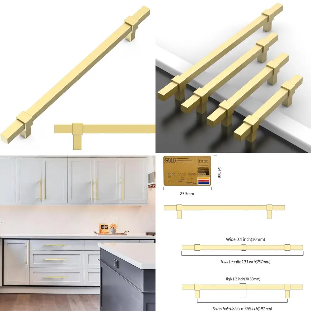 

10 упаковок 7,5-дюймовых матовых золотых ручек для шкафов — современные ручки для кухонных шкафов с отверстиями 192 мм для шкафов и шкафов
