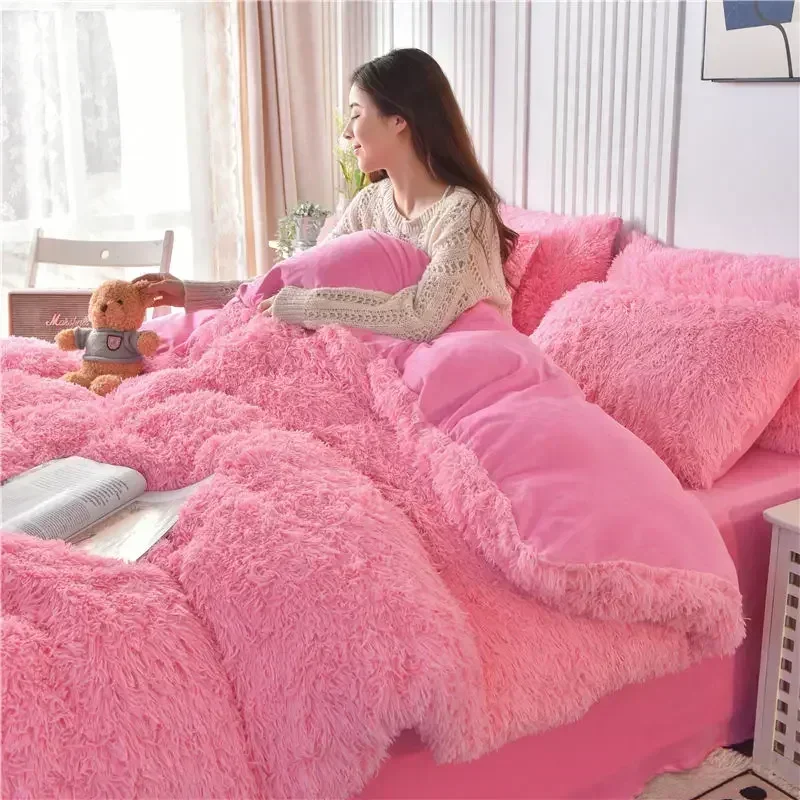 

Winter Bedding Thicken Long Wool Shaggy Duvet Cover Soft Thick Fluffy Warm Modern Soft Luxury Comforter Velvet Quilt Cover