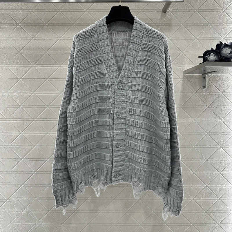 

High-quality women's fringed sweater disrupts the casual loose fashion of wool cardigan unisex style 2592549