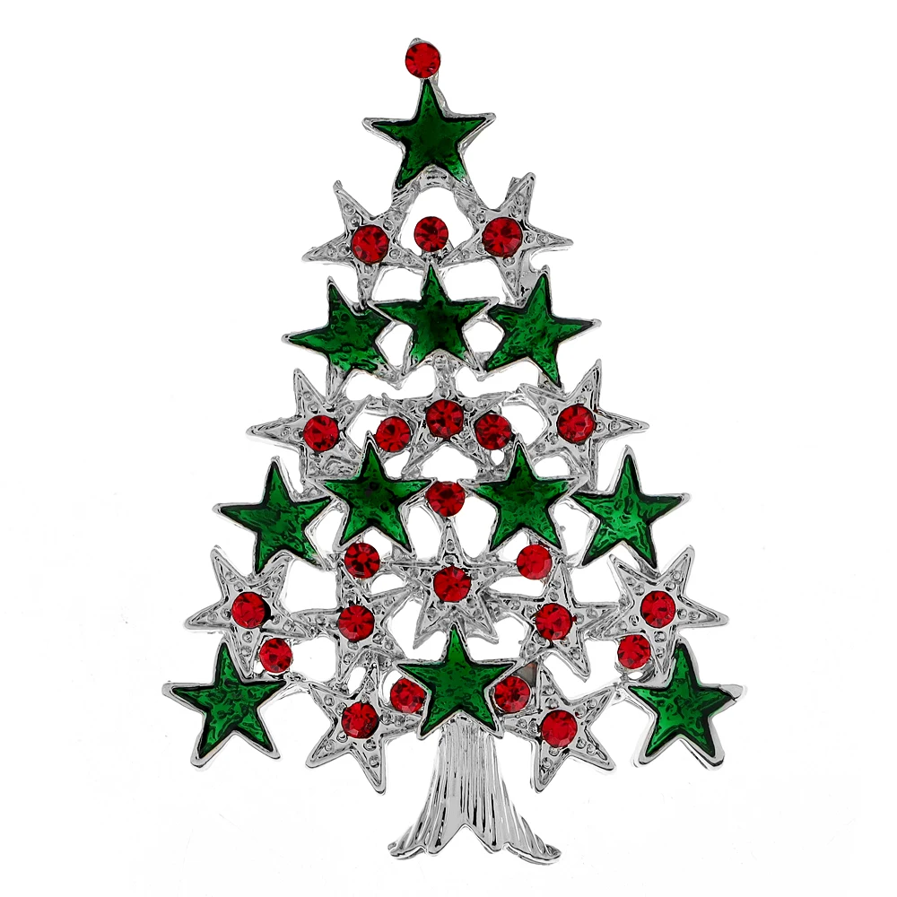 CINDY XIANG Rhinestone And Enamel Christmas Tree Brooches For Women Festivel Home Ornament Pin 2 Colors Available