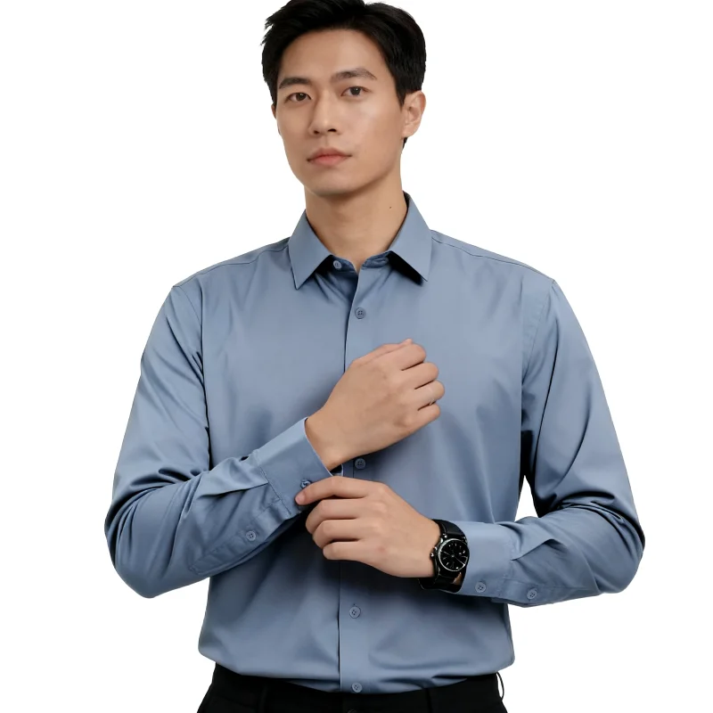 

7XL 8XL Non-Iron Anti-wrinkle Modal Men's Shirt Casual Long Sleeve Button Down Slim Fit Office Blue White Shirts Men Long Sleeve