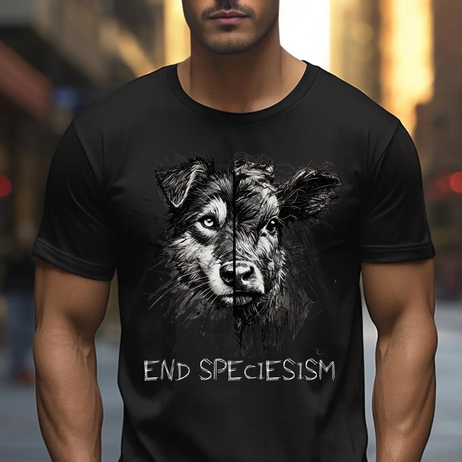 End Speciesism Dog Cow Print T Shirt Vegan Animal Rights Activism Liberation Casual For Activist vintage Washed Slightly