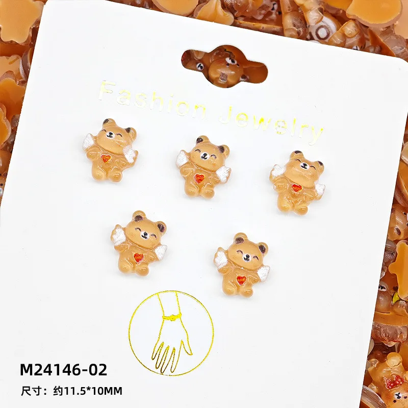 60pcs Little Bear Nail Art Jewelry - Transparent Brown OK Little Bear Wearable Nail Decorations - DIY Handmade Jewelry