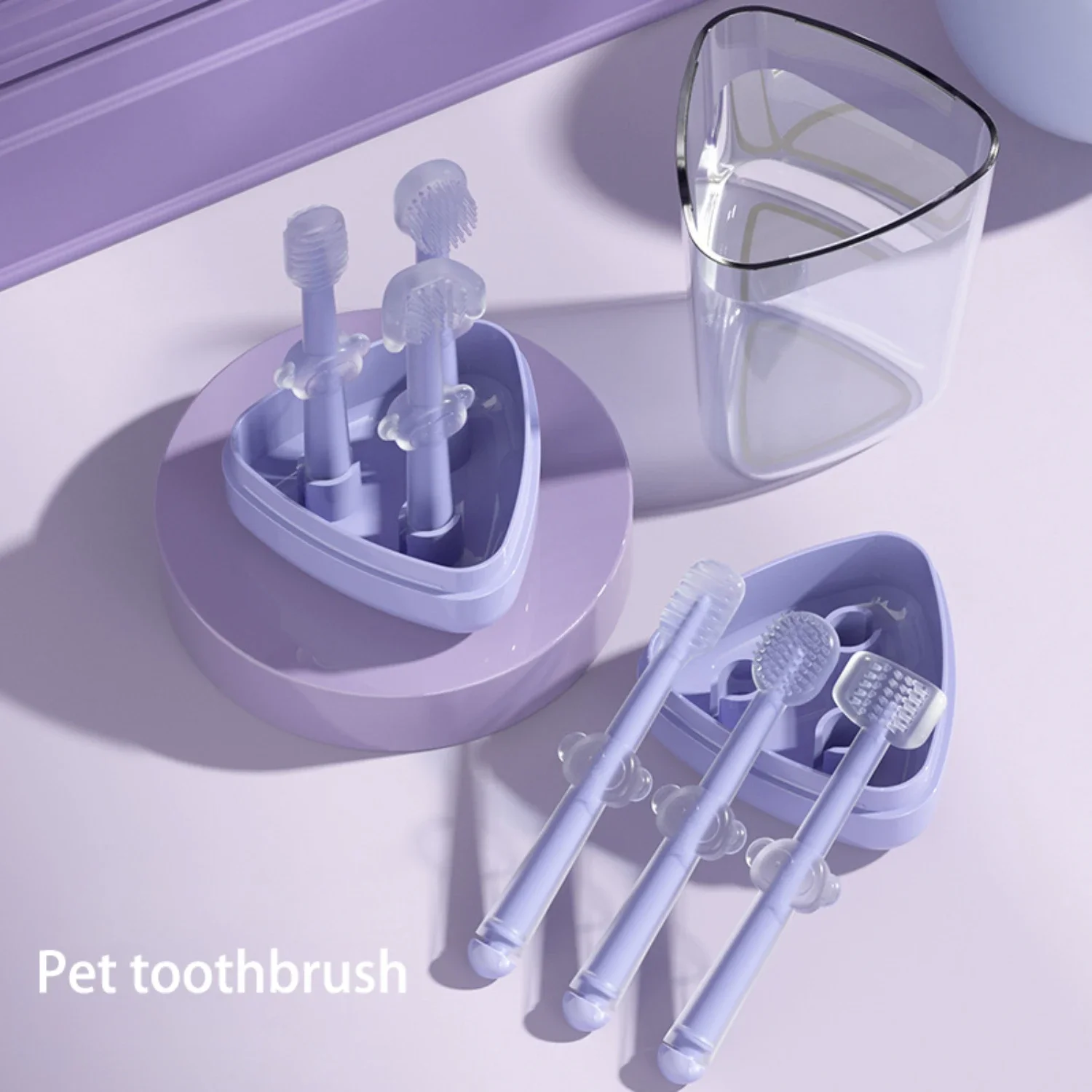 

Essential Purple Pet Toothbrush Set: Effective Dental Care Kit for Dogs and Cats - Clear Silica Gel Brush to Eliminate Bad Breat