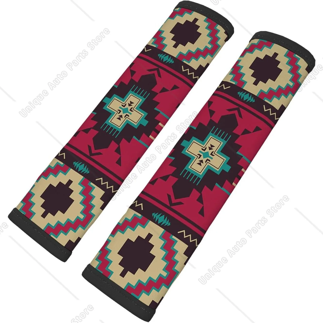 

Красные, коричневые чехлы на автомобильные сиденья с ацтекским узором, комплект из 2 шт., богемные геометрические накладки на ремни безопасности, неопреновые автомобильные аксессуары для мужчин и женщин