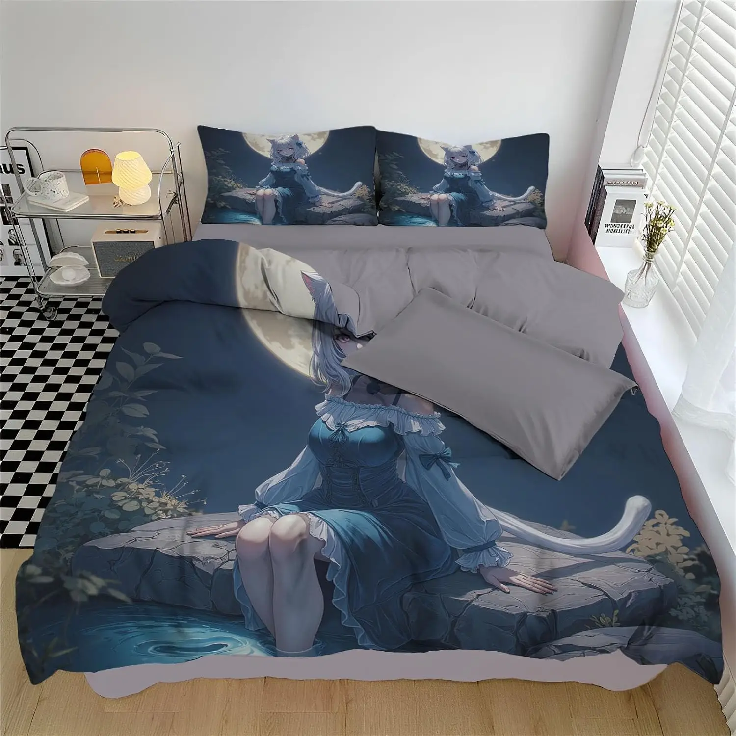 Sexy Purple Woman Duvet Cover Single Size 135x200cm With 1 Pillowcase Anime Style Portrait Design Bedding Set
