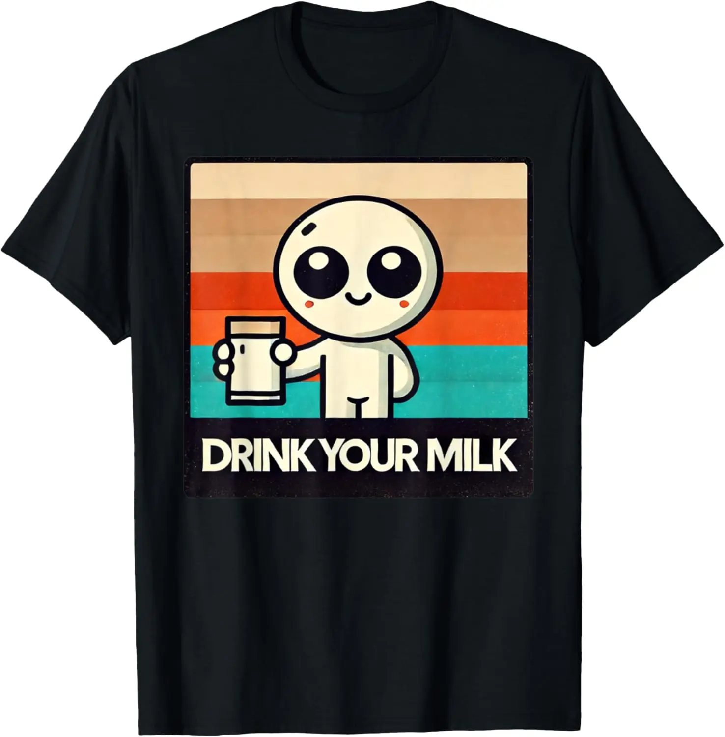 

Cute Retro Drink Your Milk Cartoon Design T-Shirt