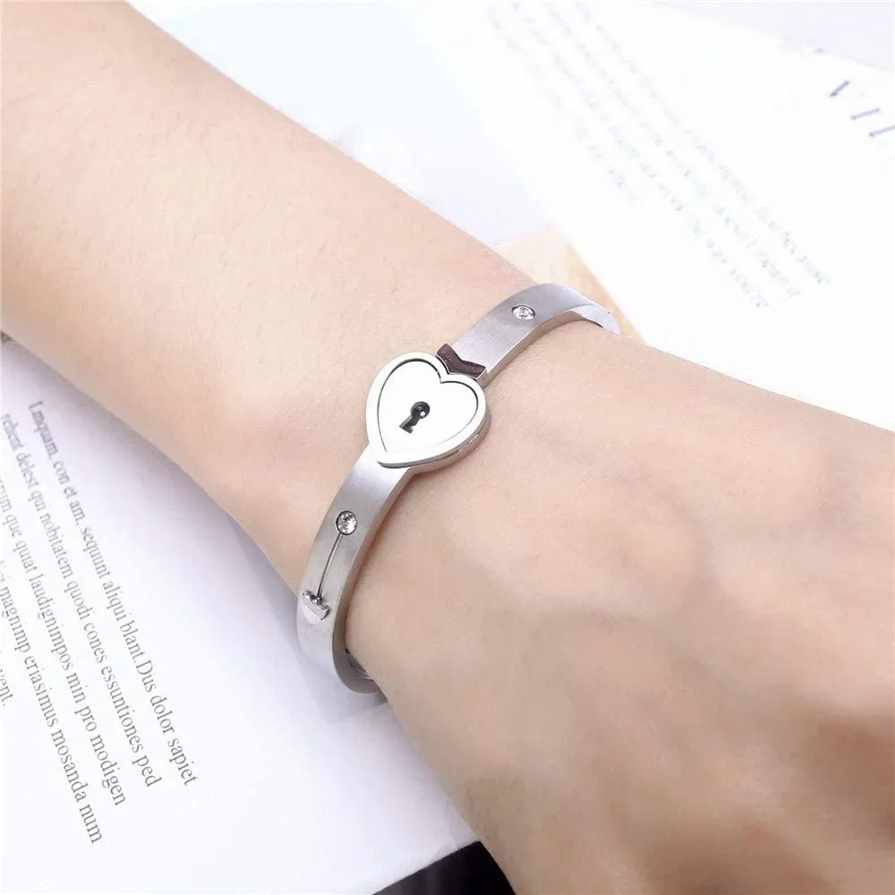 Couple Bracelet Set Lock Key Jewelry Titanium Steel Heart Matching Accessories Romantic Gift For Girlfriend Anniversary Design