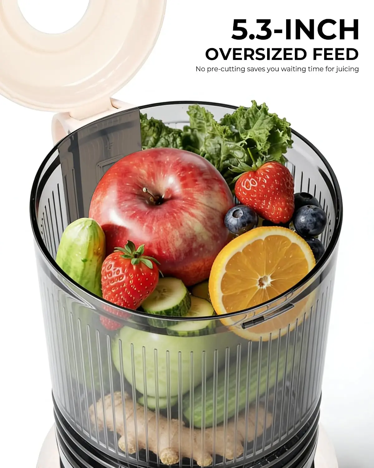 Cold Press Juicer Featuring a 5.3-Inch Extra-Large Feed Chute and Easy-to-Clean Construction