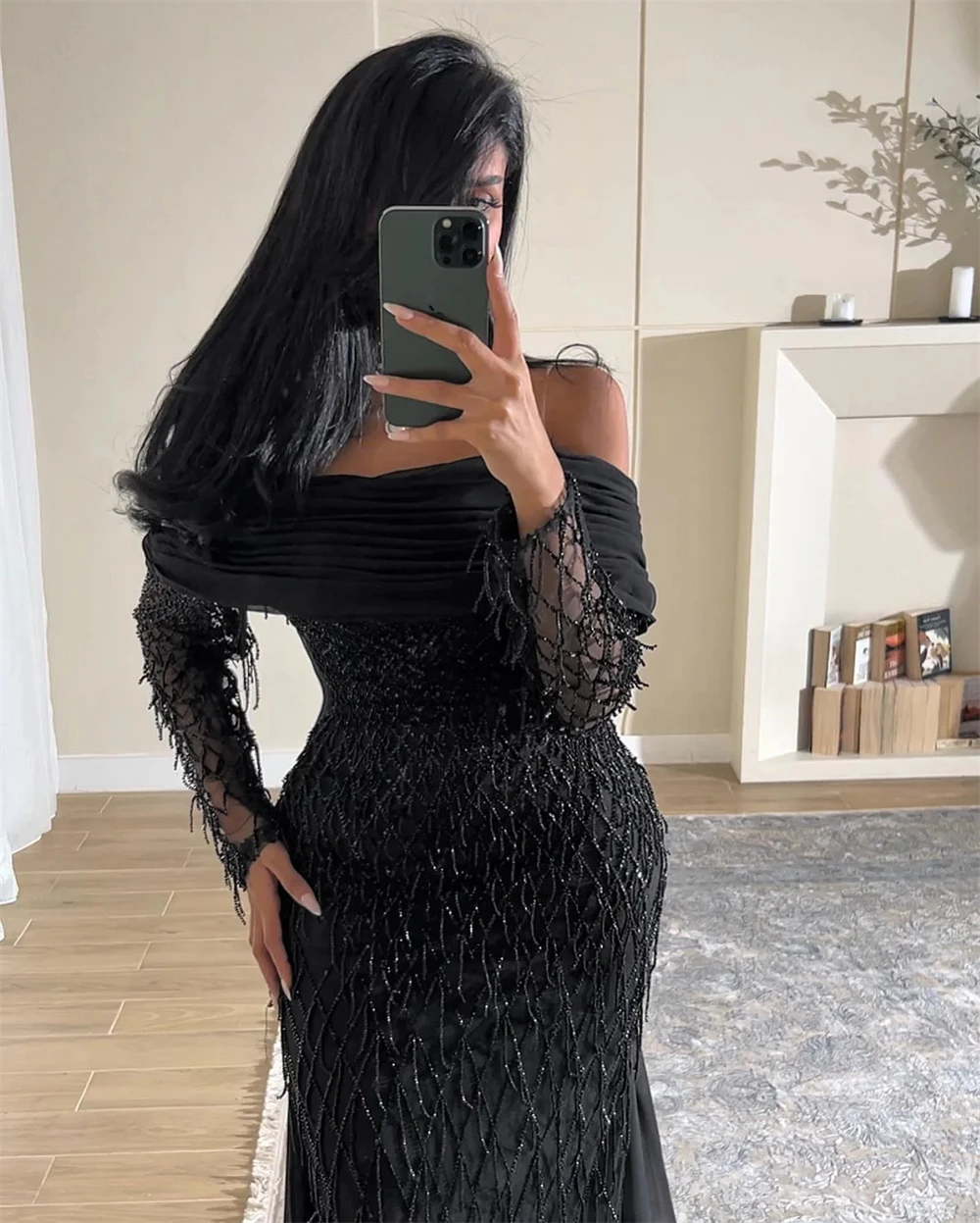 

Customized Classic Black Chiffon Evening Dresses Graceful Off the Shoulder Homecoming Dress Simple Special Occasion Gowns