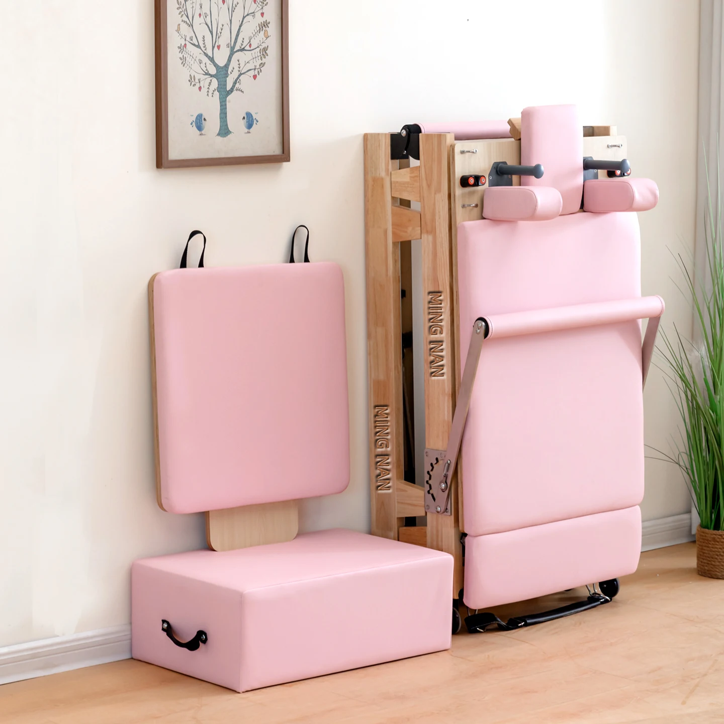 Folding Pilates Reformers machine Yoga studio Training gym Fitness oak wood Foldable Pilates bed home use pilates equipment view 3