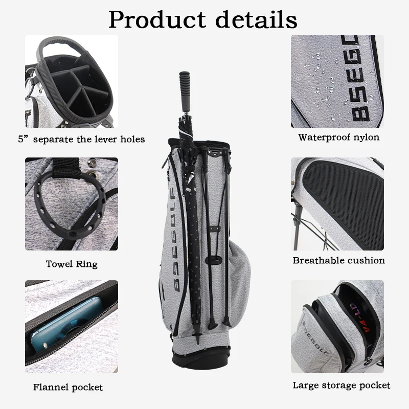 Ultraleichte Golf-Standbag, 5-Fach-Unterteilung Golfbag mit Doppel-Schultergurten, Verschleißfestes Wasserdichtes Nylon-Material – Detail 7