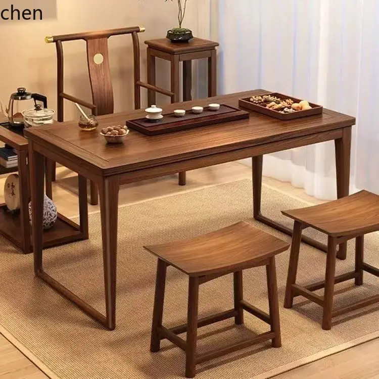 CZ  Solid Wood Combination Tea Table Small Apartment Tea Brewing Balcony Tea Table Integrated Zen Home Kung Fu Table and Chair