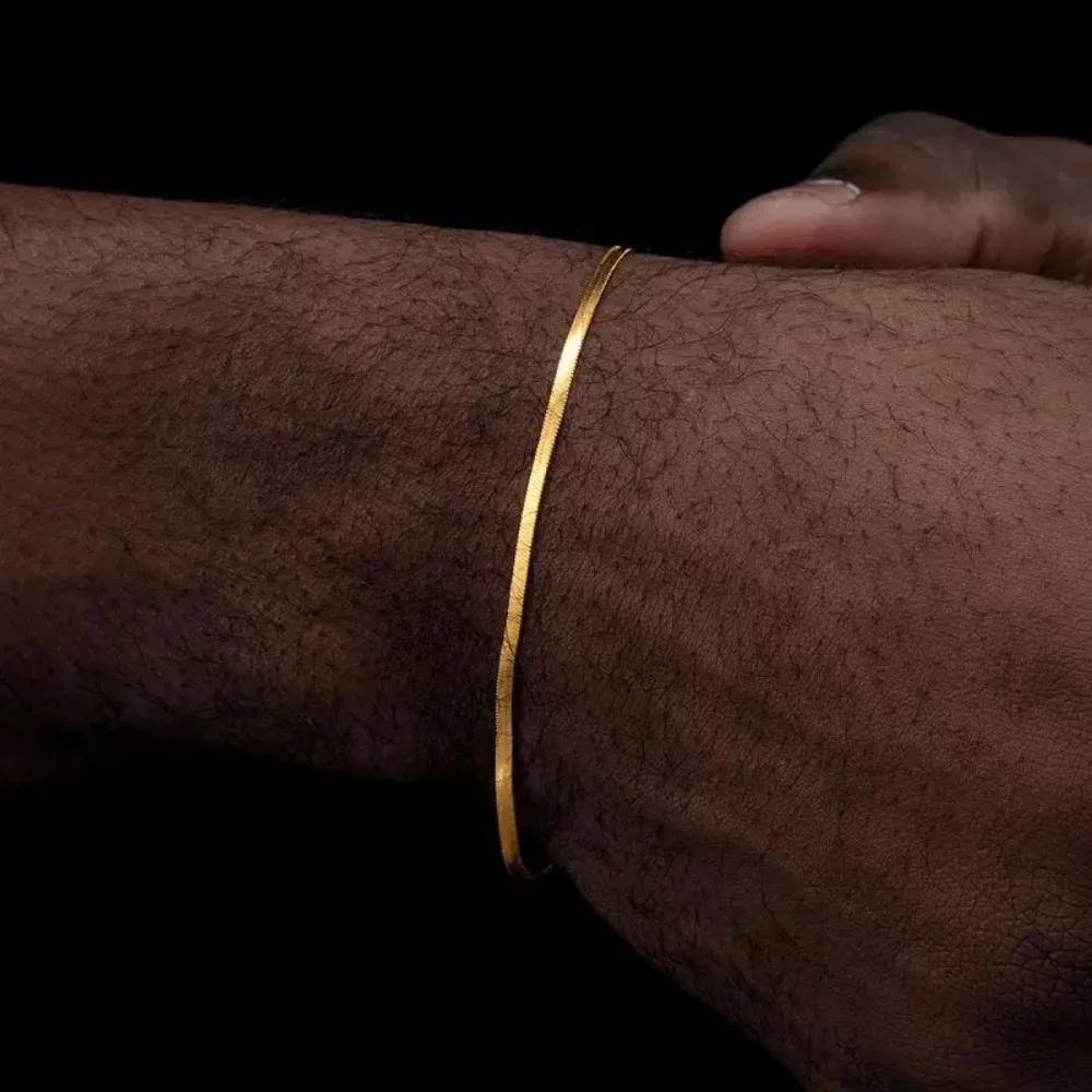 Hip-Hop Herren Dünne Schlangenkette Armband Retro Goldfarben Edelstahl Schmuck Mode Outfit Accessoires Geschenk