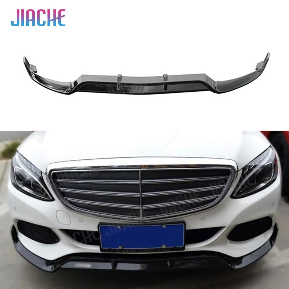 

ABS Gloss Black Front Bumper Lip Spoiler For Benz W205 C205 C200 C300 C43 AMG Standard 2014-2019 Three-section Front Lip Chin