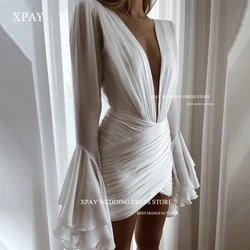 XPAY Short Wedding Dresses for woman arabic robe de mariée long sleeves v neck pleats mini sexy bridal gowns formal party dress