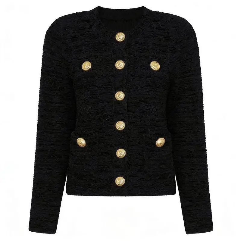 

Высококачественный комфортный вязаный кардиган для женщин, модный европейский стиль, весна-осень, новый фасон, стандартный крой, длинный рукав, круглый вырез...