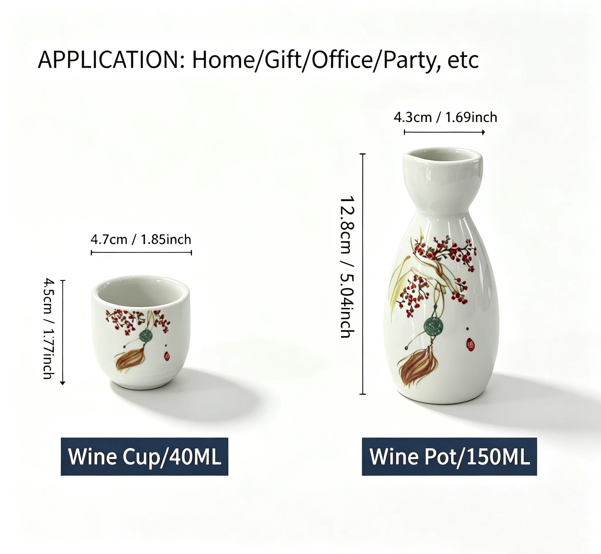 Japanese Style Ceramic Sake Set 1 Bottle 4 Cups Vintage Porcelain Wine Cup Kit for Home Dinner Party Gift