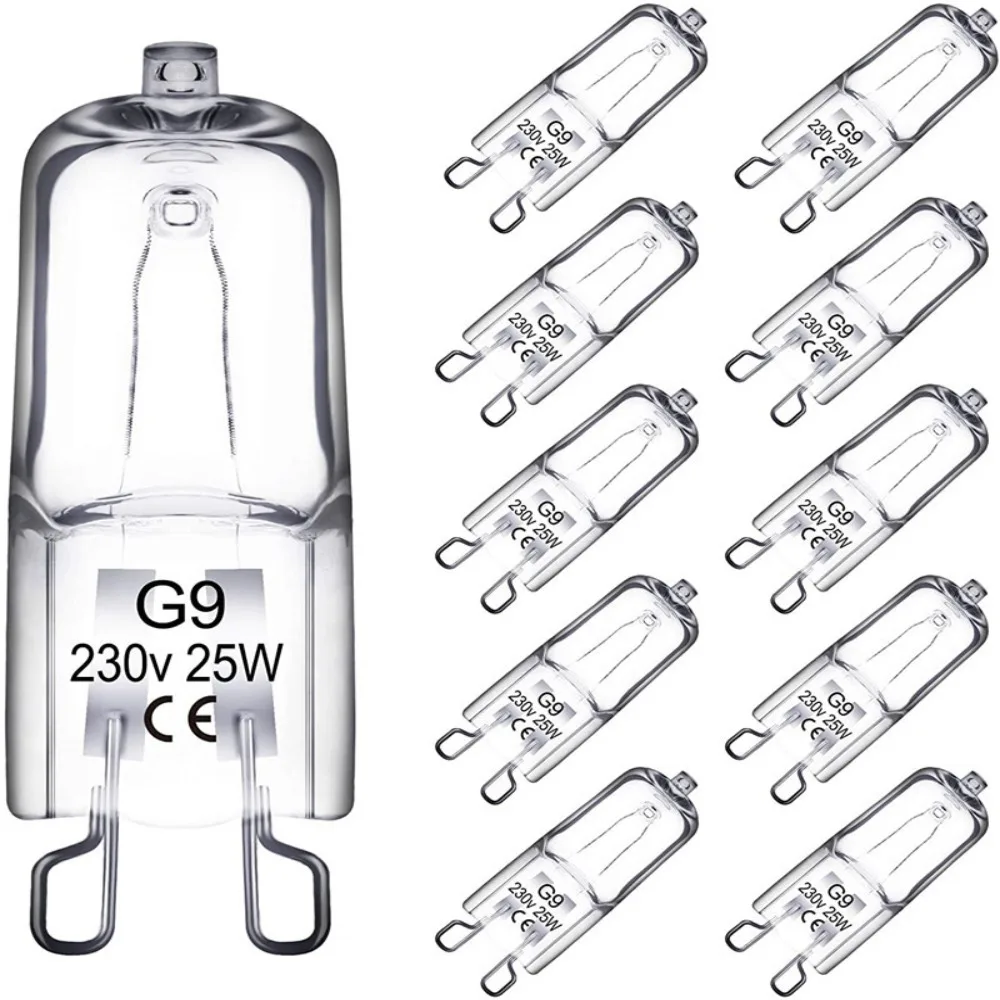 Ampoules halogènes G9, lampe à filament, économie d'énergie, haute température, degré, blanc chaud, accessoires indispensables, 25W, 40W, 60W, 220V, 10 pièces