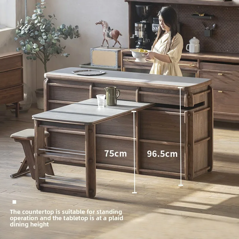 Island platform rotatable dining table, integrated solid wood medium and antique small apartment for home use