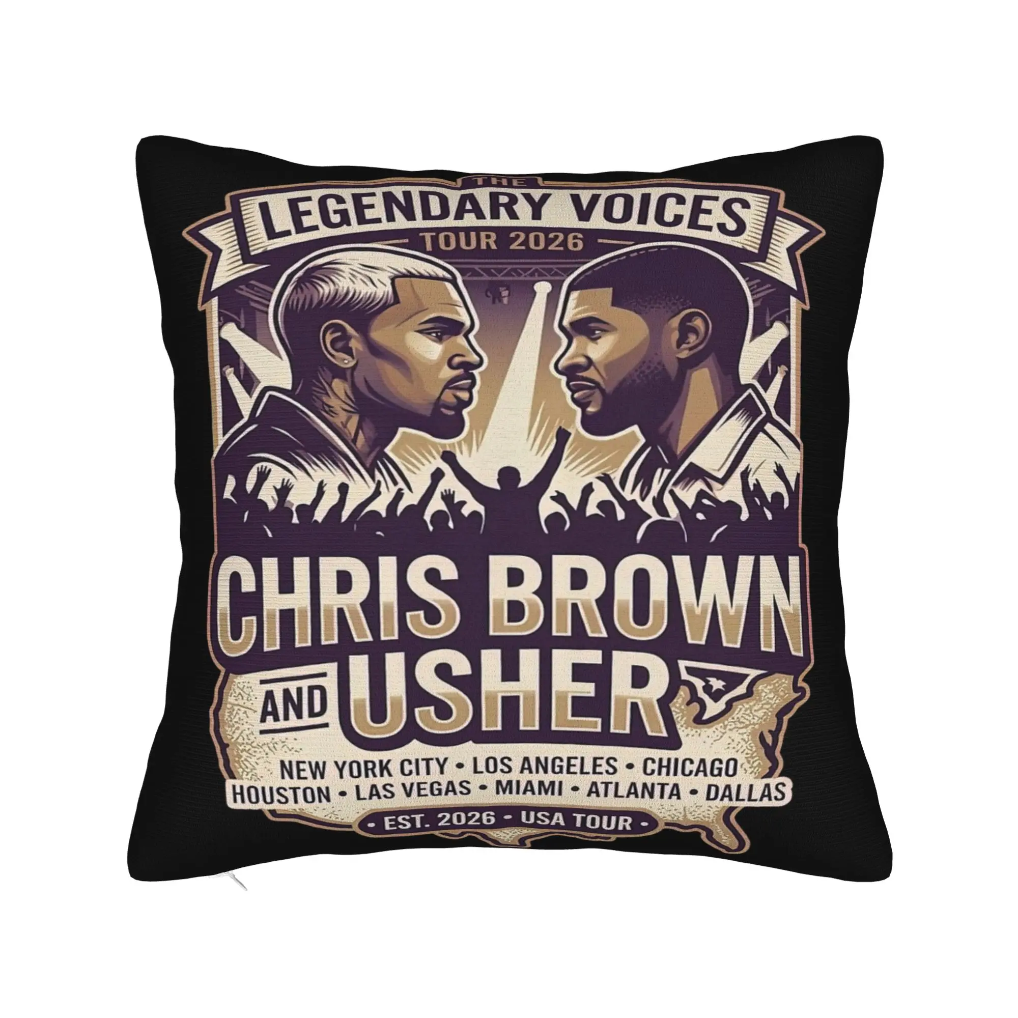 Decorative Pillowcases Chris Brown Usher R&B Tour 2026 Merch Home  Pillow Case Cover Square Style Multi Size