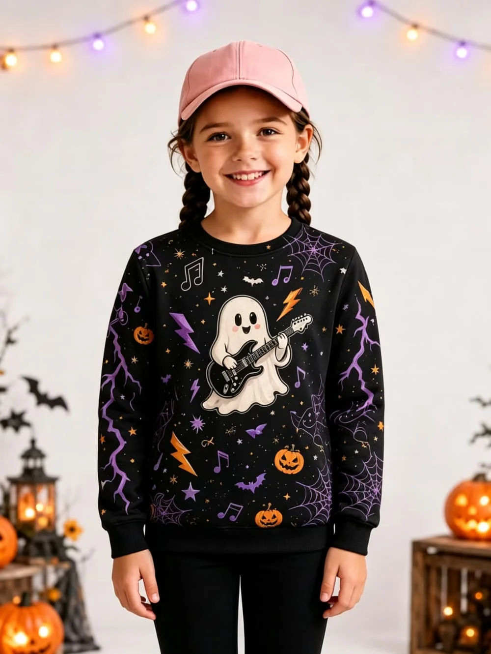 Cartoon Ghost Graphic Sweatshirt Fun Halloween Spooky Season Sweater Fall Autumn Girl Long Sleeve Top Holiday Unisex Sweatshirts