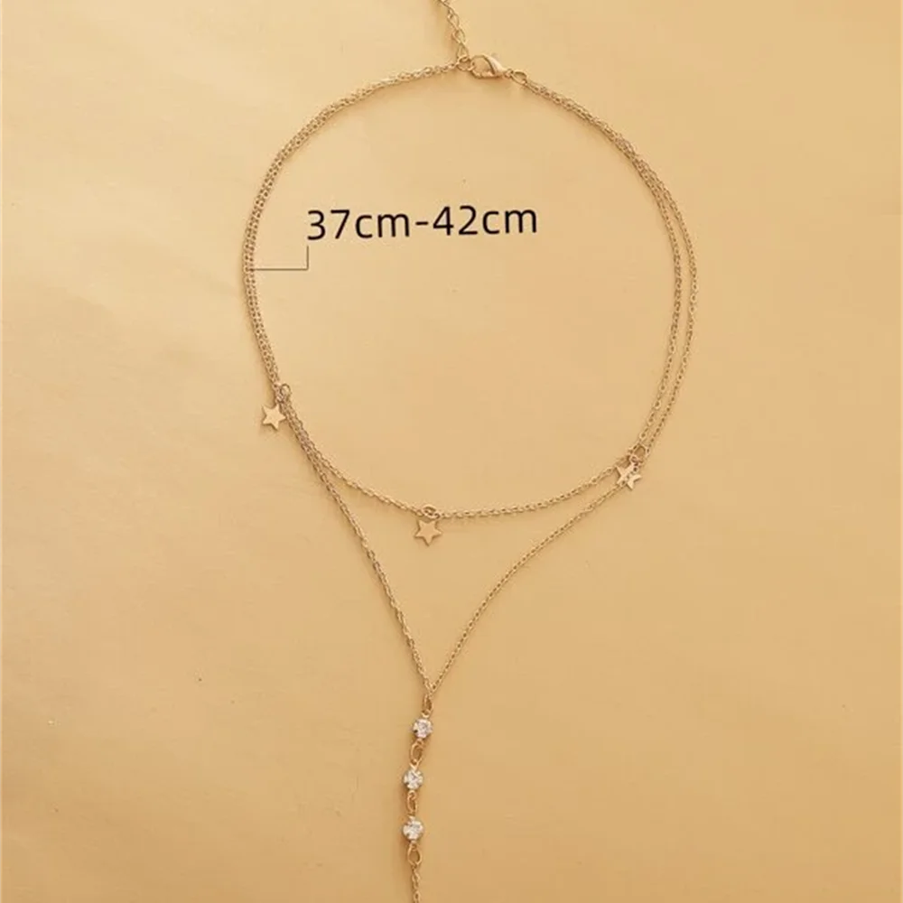 Collana con ciondolo in nappa pentagramma di cristallo a catena lunga con piastra in oro semplice di moda per gioielli da donna con colletto a ragazza girocollo Vintage