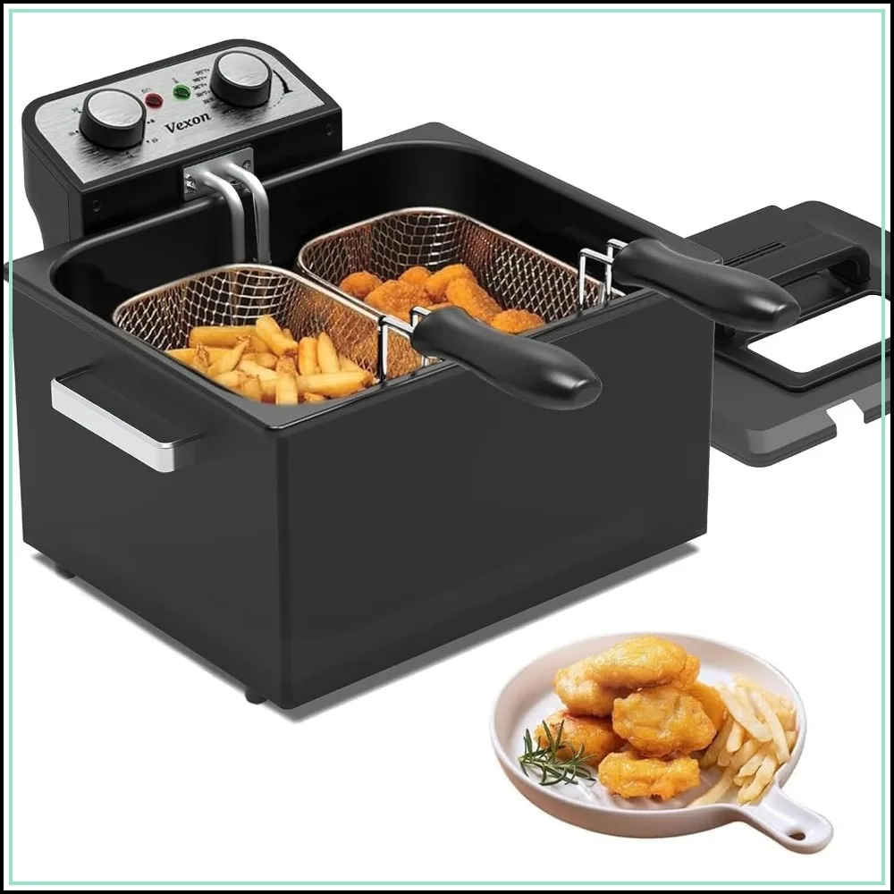 

4.9L/20 Cups 1800W Large Electric Deep Fryer with 3 Baskets, Adjustable Temp, View Window, Stainless Steel, Fry Fish for Home Use
