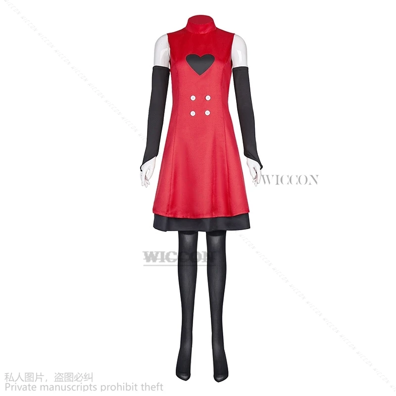 Anime Hazbin for roleplay Hotel Charlie Cosplay Halloween Costume Adult Women Turtleneck Red Dress Sexy Sleeveless Daily Skirt