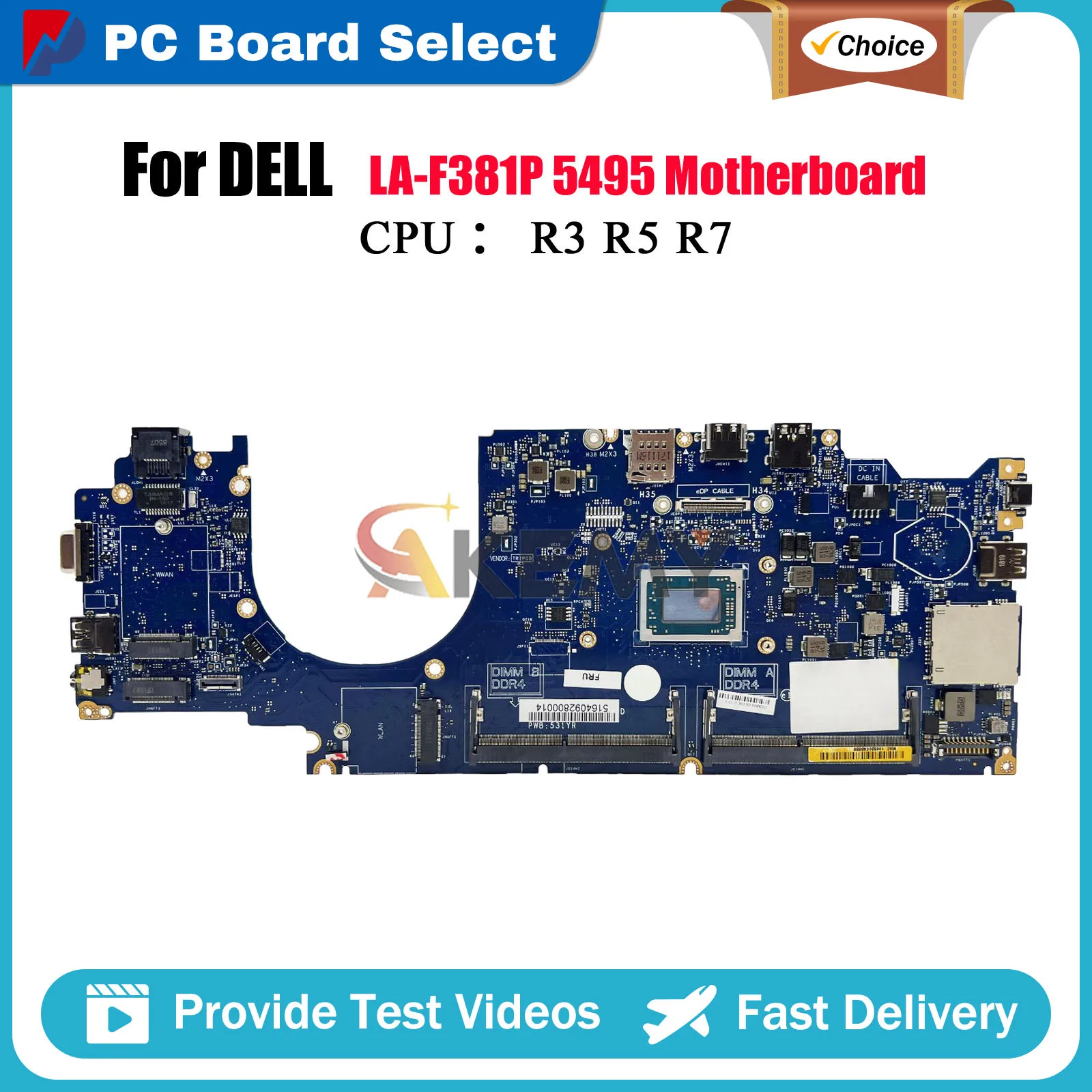 

Laptop Motherboard For DELL Latitude 5495 LA-F381P with R3 R5 R7 CPU 07CT81 09GYDK 0MV0K5 Tested OK