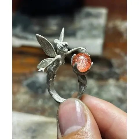 French Exquisite Afternoon Tea Party Fashionable Jewelry Ring Eye Catching Shining Orange Pink Zircon Ring Fairy Style