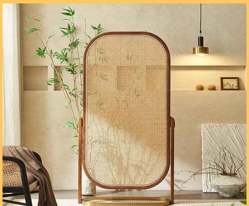 Rattan screen removable household simple art solid wood shelf bedroom living room seat screen porch partition