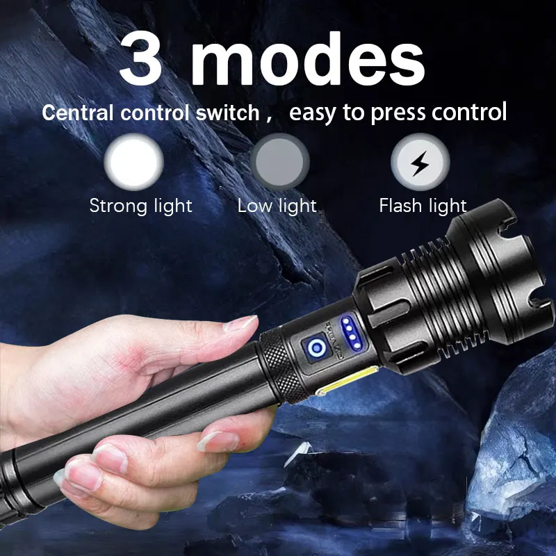 500000lm Most Powerful Led Flashlight Rechargeable Strong Light High Power LED Flashlight Tactical Lantern Camping Outdoor Torch
