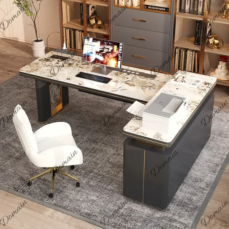 VFR Luxury L-Shaped Corner Desk with Pandora Sintered Stone Top Modern Executive Office Desk for Home Study office furniture