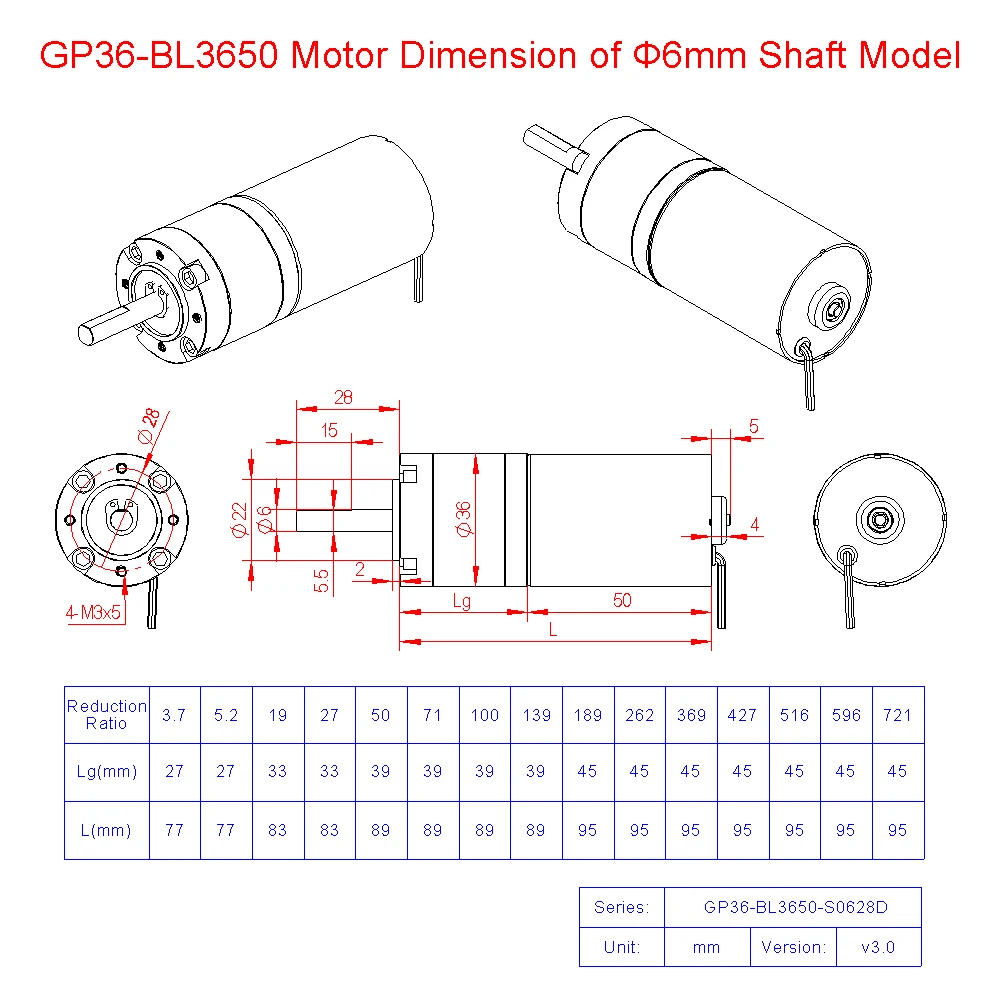 GP36-BL3650 DC Brushless 12V 24V Planetary Gear High Torque Low RPM Micro Gearbox BLDC Motor with reducer 10 80 300 1500 2000RPM