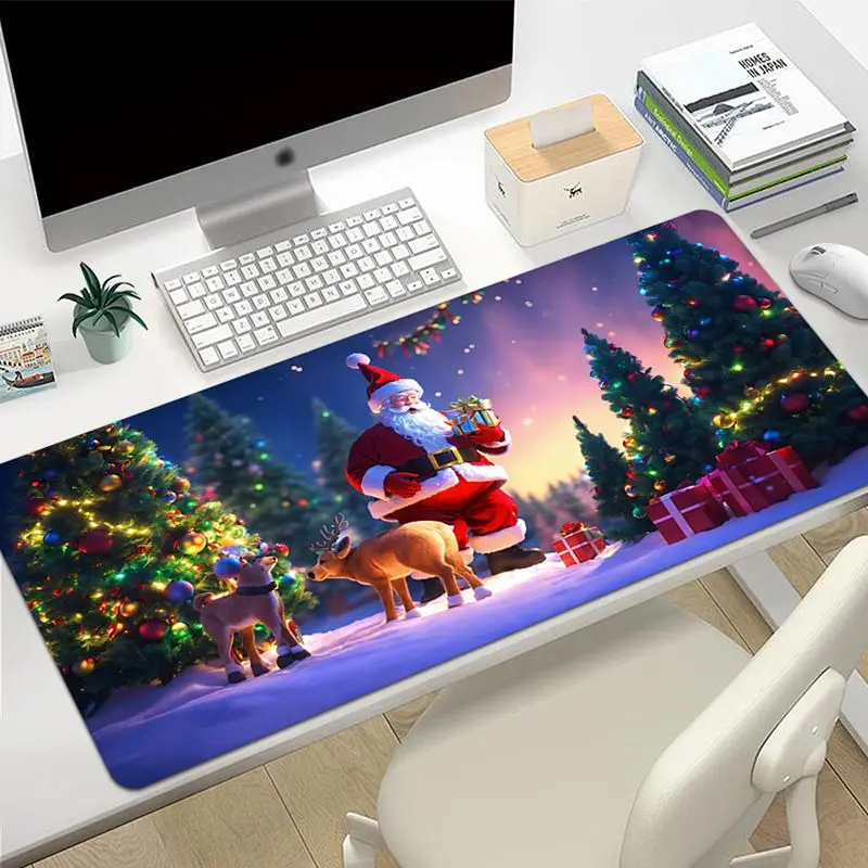 VIKAMA Christmas Snow Santa Reindeer Desk Mat Mouse Pad Quick Dry Machine Washable Study Instrument Station Mat Home Decor